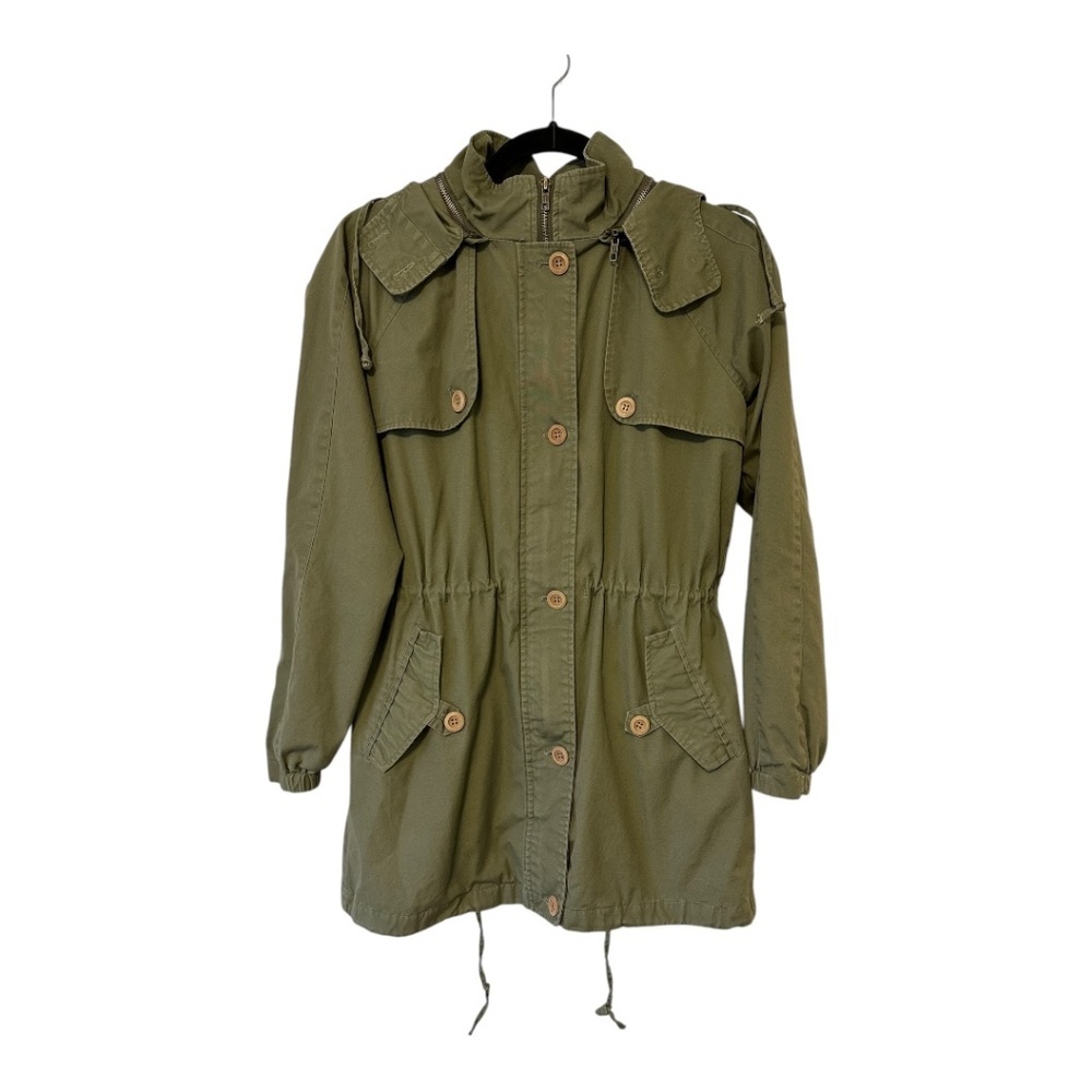 Numph Trench Style Jacket Hooded Button Front Cinched Waist - Size UK 8 / Small